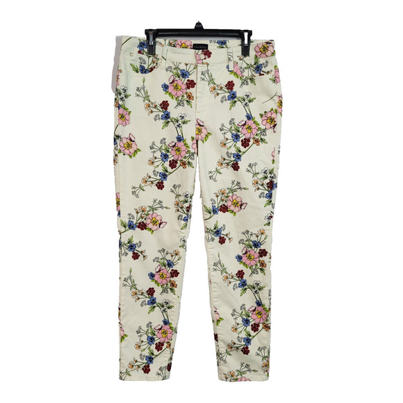 Talbots Floral Bouquet Slim Ankle Jean Size 12 Ivory Flawless 5 Pocket Slimming - Picture 2 of 13